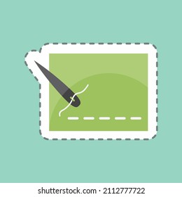 Stitching Lines Sticker in trendy line cut isolated on blue background