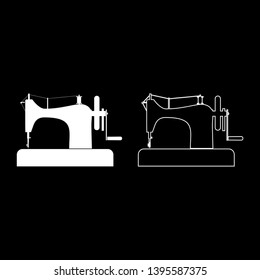 Stitching machine Sewing machine Tailor equipment vintage icon outline set white color vector
