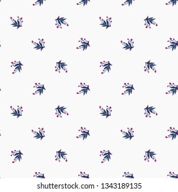 Stitching seamless pattern with decorative branch patch in embroidery patch embroideries style. Digital watercolor illustration on white background.