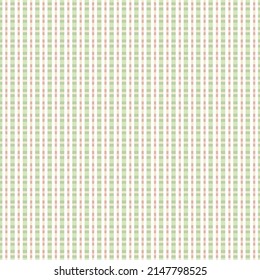 Stitching stripe plaid vector seamless pattern. Dense texture wicker style weave background. Pastel pink green criss cross striped design. Check gingham weave all over print. Cottagecore aesthetic.