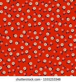 Stlish trendy pattern in hand drawn small-scale flower. Liberty style. Floral seamless background design for fashion, fabric, web,wallpaper, wrapping on summer red background color