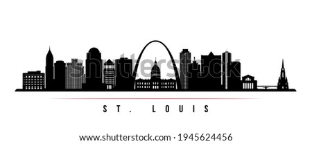 St.Louis skyline horizontal banner. Black and white silhouette of St.Louis, Missouri. Vector template for your design. 