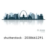 St.Louis skyline silhouette with reflection. Landscape St.Louis, Missouri. Vector illustration.