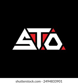 STO triangle letter logo design with triangle shape. STO triangle logo design monogram. STO triangle vector logo template with red color. STO triangular logo Simple, Elegant, and Luxurious design.