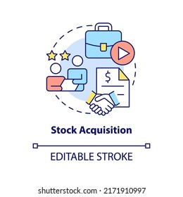 Stock acquisition concept icon. Target stocks. Business consolidation strategy abstract idea thin line illustration. Isolated outline drawing. Editable stroke. Arial, Myriad Pro-Bold fonts used