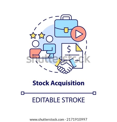 Stock acquisition concept icon. Target stocks. Business consolidation strategy abstract idea thin line illustration. Isolated outline drawing. Editable stroke. Arial, Myriad Pro-Bold fonts used