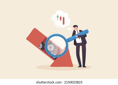 Stock analysis, cause of price drop. financial crisis The effect of price volatility. Magnifier shows the variation of stock prices.