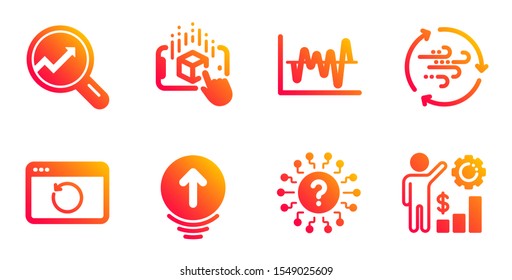 Stock analysis, Question mark and Swipe up line icons set. Wind energy, Augmented reality and Recovery internet signs. Analytics, Employees wealth symbols. Business trade, Quiz chat. Vector