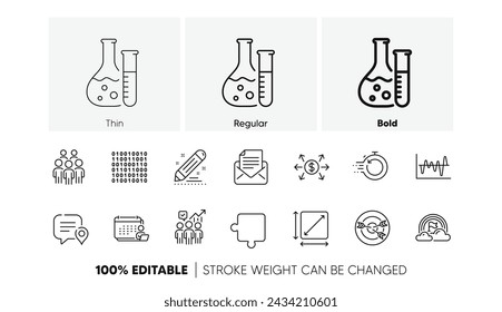 Stock analysis, Targeting and Business statistics line icons. Pack of Square area, Lgbt, Dollar exchange icon. Group people, Chat bubble, Binary code pictogram. Puzzle, Chemistry lab. Vector