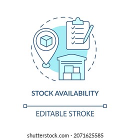 Stock availability blue concept icon. Monitoring products in warehouse for ecommerce. Operations managment abstract idea thin line illustration. Vector isolated outline color drawing. Editable stroke