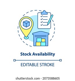 Stock availability concept icon. Monitoring products in warehouse for ecommerce. Operations managment abstract idea thin line illustration. Vector isolated outline color drawing. Editable stroke