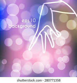 Stock blurred texture with bokeh effect and stylized hand in a graceful gesture
