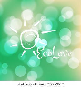 Stock blurred texture with bokeh effect and sun symbol. Eco-Style