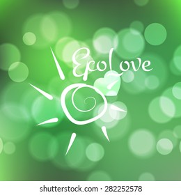 Stock blurred texture with bokeh effect and sun symbol. Eco-Style