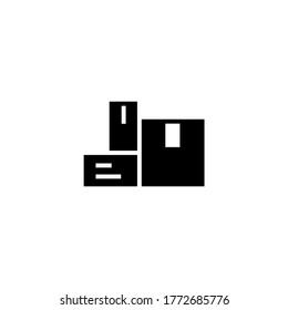 Icono vectorial de acciones o cajas en glifo plano negro, estilo relleno aislado en fondo blanco