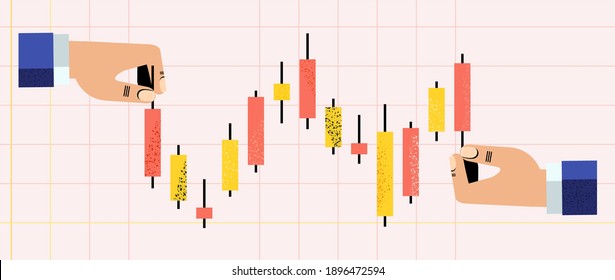 Stock broker keeps track of the Japanese candlestick chart. Online trading. Financial market. Traders and stock brokers. Stock quotes and commodity prices. Flat vector illustration.