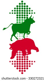 stock bull and bear icon logo with arrow design