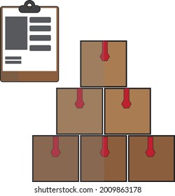 
The stock of cardboards with a clipboard at a warehouse - Inventory management illustration - Supply chain vector