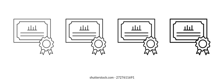 Iconos del certificado de stock Vector fijado en diverso estilo de la línea del movimiento