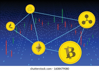 Stock chart. Blockchain Network Symbols of major cryptocurrencies