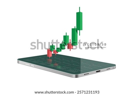 Stock Chart or Cryptocurrency Chart or candlestick uptrend from red to green and profitable for trader. all place on mobile phone, vector 3d isolated for making media about stock trading investment