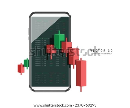 Stock Chart or Cryptocurrency Chart downtrend from green to red and Cause damage and loss to investors and all place on smartphone screen, vector 3d isolated on white background for finance design