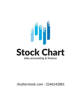 Stock Chart Data Logo Accounting and Finance Stats. Chart bar statistics with pixelated effect symbolise digital data. A simple and effective logo for internet marketing, trading, consulting, finance