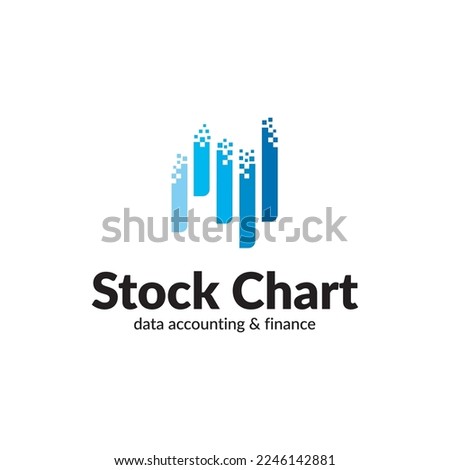 Stock Chart Data Logo Accounting and Finance Stats. Chart bar statistics with pixelated effect symbolise digital data. A simple and effective logo for internet marketing, trading, consulting, finance