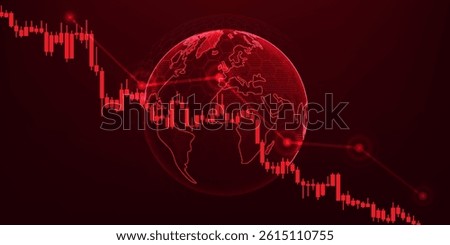 Stock chart with a downtrend and a globe behind it indicates a bearish market condition due to tax increases or interest rate increases, which results in companies having lower profits and losses.