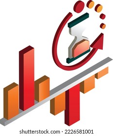Stock chart and hourglass illustration in 3D isometric style isolated on background