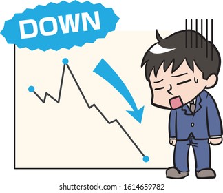 Stock chart illustration and Depressed man.