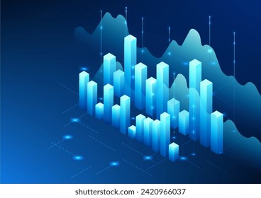 Stock chart technology Shows the state of the company's growth, profits and losses to make investors interested in trading in the stock market. Vector illustration. Isometric.