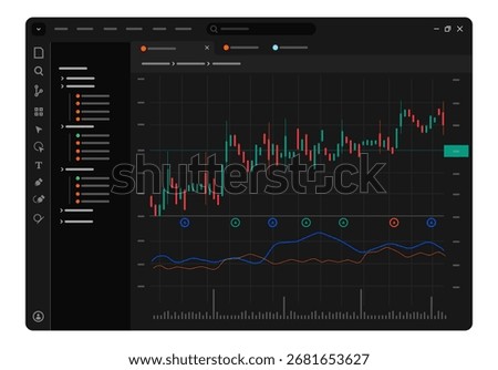 Stock charting tools platform with various analytical analysis graphic featuring candlestick chart and technical indicators stock market trading financial analysis and investment