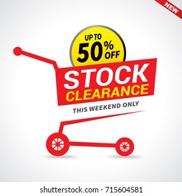 Stock clearance cart, stock clearance banner, vector illustration