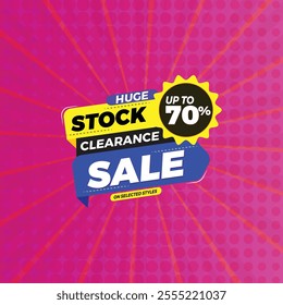 Stock clearance sale banner design.
Sale banner template with Huge stock clearance sale. clearance sale background template promotion,
Big offer with discount 70% off. 60% off. 30% off.