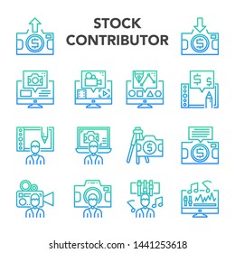 stock contributor trending business gradient outline icon set, vector and illustration