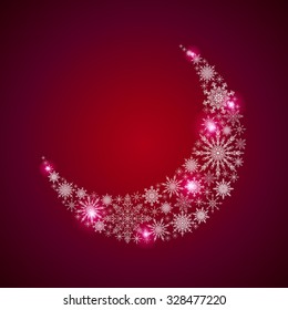 Stock crescent of a large set of snowflakes on a red background