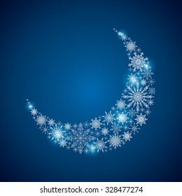 Stock crescent of a large set of snowflakes on a blue background