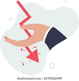 Stock or crypto currency price decline cause of market crash collapsing break through bloody hand.flat vector illustration.