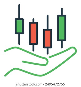 Stock and cryptocurrency graph on Hand vector concept colored icon or symbol