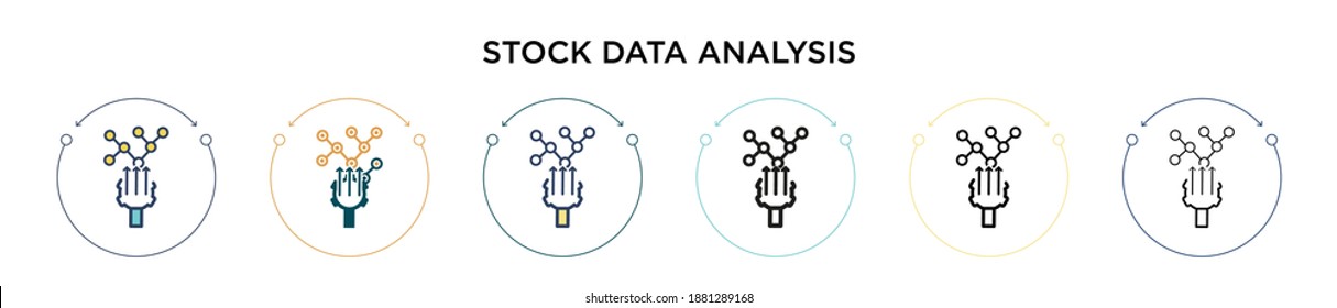 Stock data analysis icon in filled, thin line, outline and stroke style. Vector illustration of two colored and black stock data analysis vector icons designs can be used for mobile, ui, web