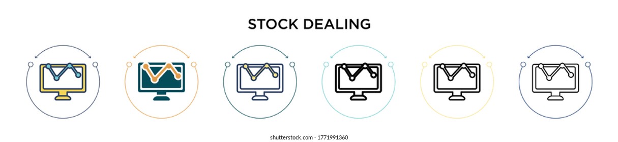 Stock dealing icon in filled, thin line, outline and stroke style. Vector illustration of two colored and black stock dealing vector icons designs can be used for mobile, ui, web