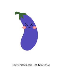 Stock design element. kawaii eggplant, funny cute 