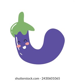 stock design element. kawaii leek, eggplant, funny and cute mushrooms