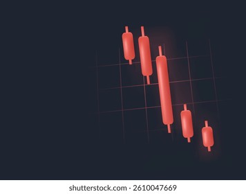Stock down trading graph illustration. Trading stock crash. Bear market. Sell buy money cash market and exchange cryptocurrency or finance business cartoon, earning investment. 3D bank trading vector