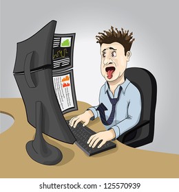 Stock exchange broker  in a panic
