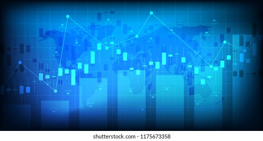 Stock exchange chart market investment trading with world map. Trading platform. Business graph. Vector Illustration