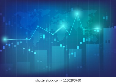 Stock exchange chart market investment trading with world map. Trading platform. Business graph. Vector Illustration