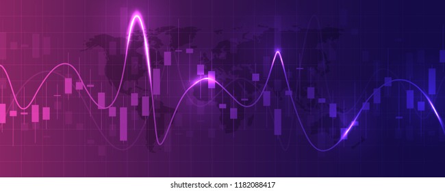 Stock exchange chart market investment trading with world map. Trading platform. Business graph. Vector Illustration