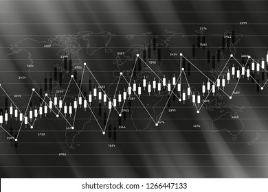 Stock exchange chart market investment trading with world map. Trading platform. Business graph. Vector Illustration